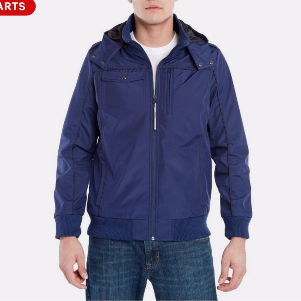BAUBAX Men's Blue Hooded Jacket. ZIP travel cuff pocket